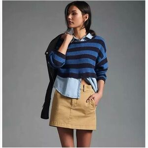 NWT Anthropologie  M layered twofer sweater striped denim blue oversized